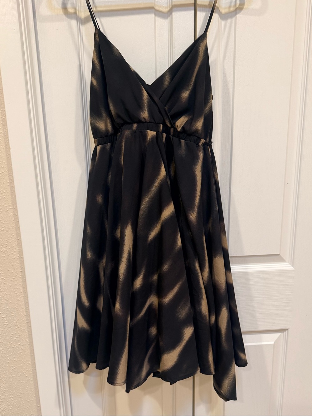 Studio Y (Vintage Y2K) Black and Beige Satin Spaghetti-Strap Dress